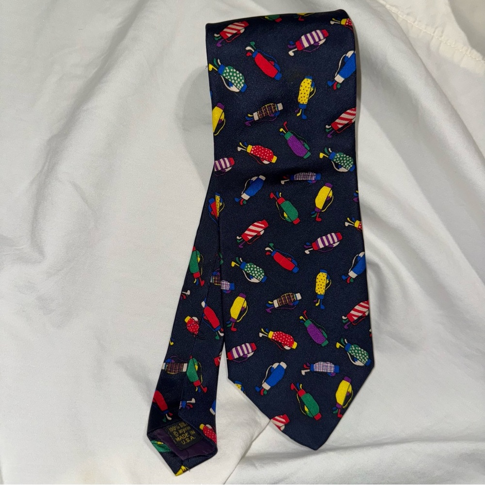 Navy Blue Tie with Colorful Golf Motif